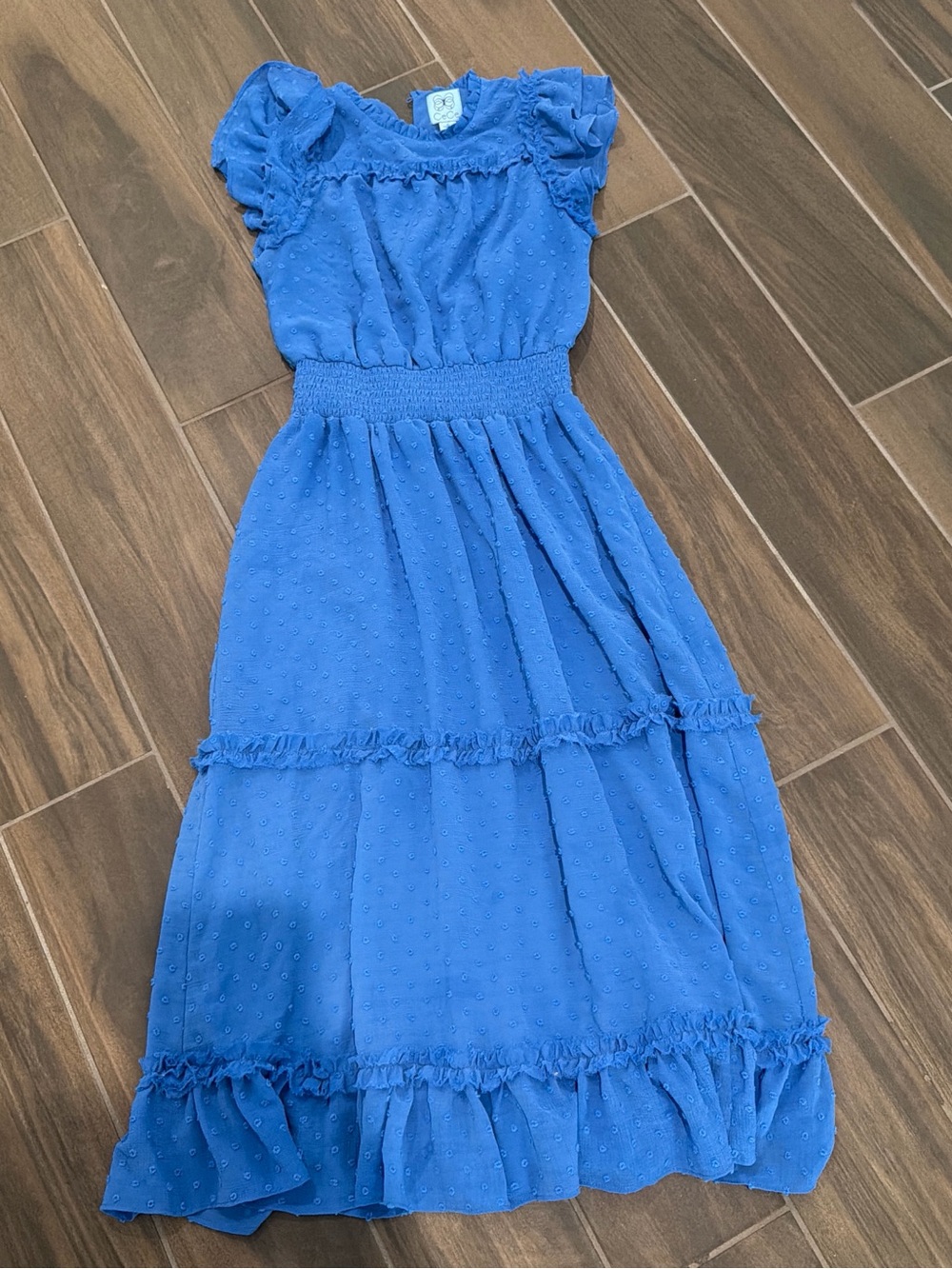 CeCe Royal Blue Tiered Midi Dress with Ruffle Trim